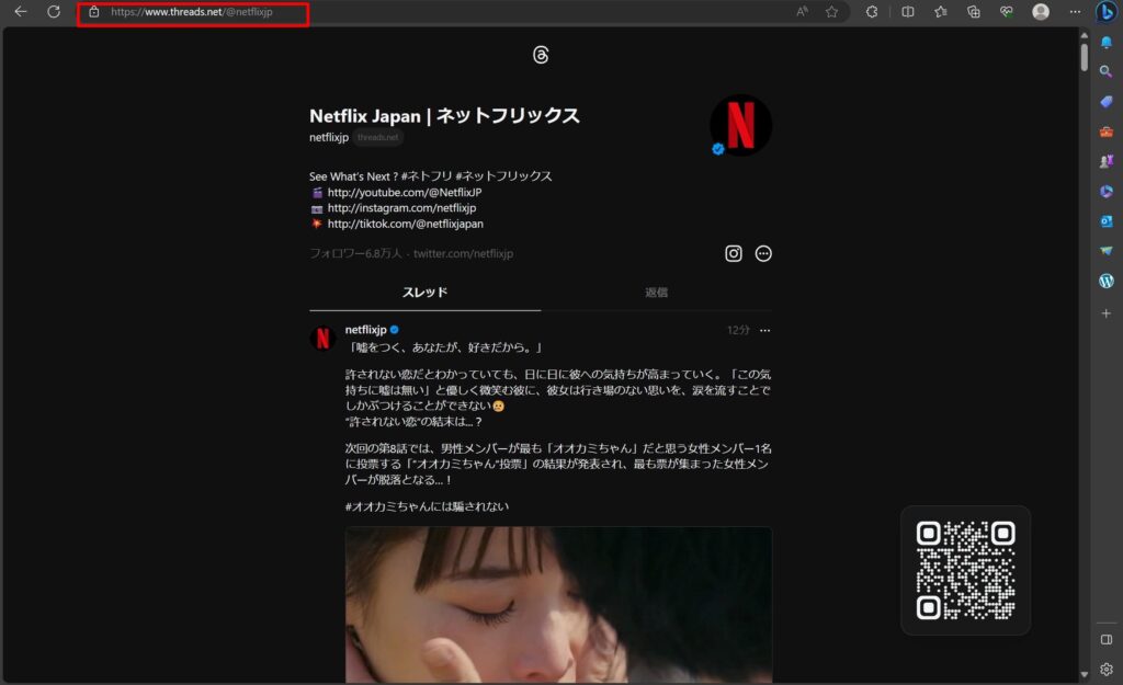 ↑Netflix Japanのプロフィール画面
